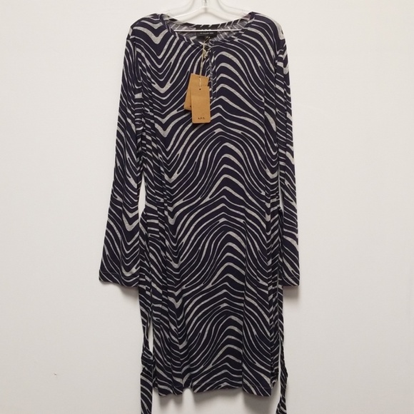 A.P.C. Long Sleeve Animal Print Fitted Dress M - Picture 2 of 11